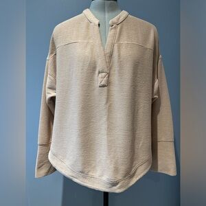 Cupio Beige Women’s V-Neck Sweater Stretch Oversized Size XL
